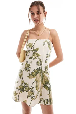 & OTHER STORIES Linen look mini flippy dress with adjustable straps and panelled seams in botanical -Multi