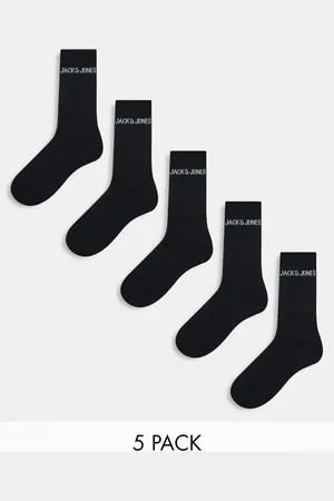 JACK & JONES 5 pack ribbed logo socks in