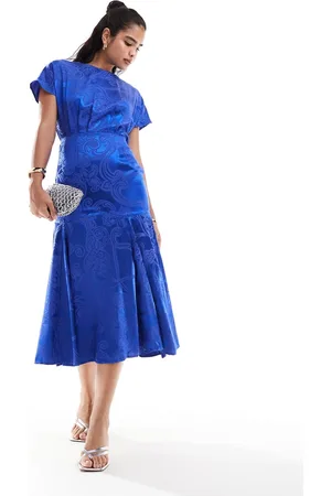 Never Fully Dressed Satin midi dress in blue
