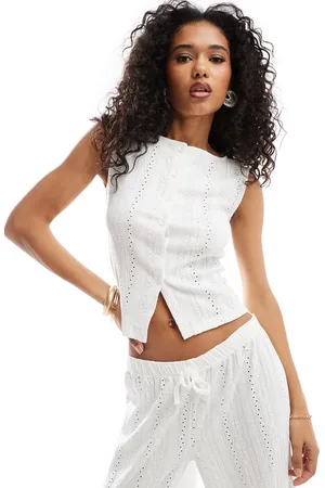 ASOS Button through broderie tank in (part of a set)-White