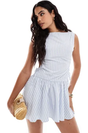 COLLUSION Poplin slash neck mini dress in
