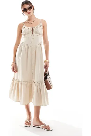 Brave Soul Button front corset midi dress in -White