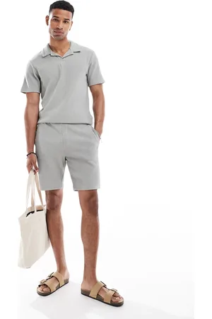 Only & Sons Ribbed jersey shorts in light grey (part of a set)