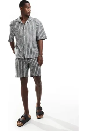 Pull&Bear Textured stripe shorts in (part of a set)-Black