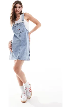Tommy Hilfiger Zip denim mini dress in light wash-Blue