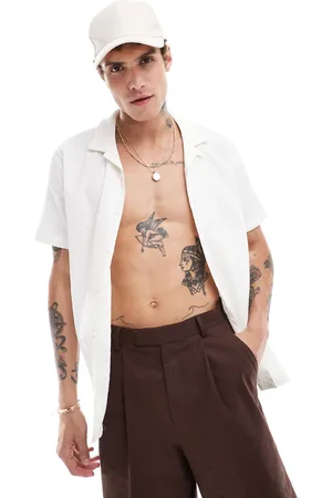 Brave Soul Revere collar textured shirt in and ecru