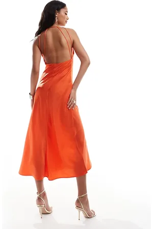 New Look Open back satin maxi dress in