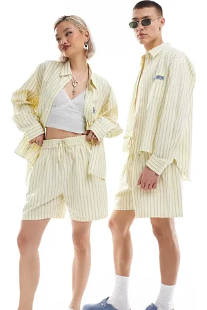 Reclaimed Unisex shorts in stripe yellow (part of a set)