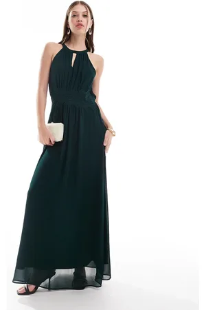 VILA Bridesmaid halterneck maxi dress in dark green