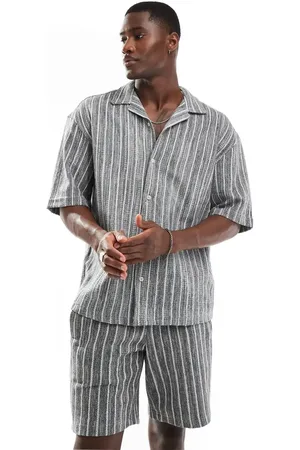 Pull&Bear Textured stripe shirt in grey (part of a set)