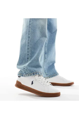 Ralph Lauren Heritage Court leather suede mix sneakers with gum sole in white