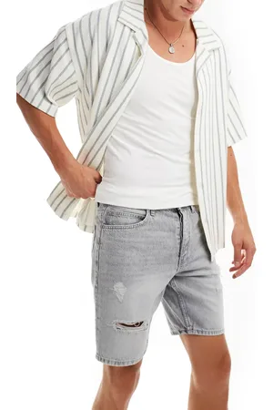 Only & Sons Regular fit distressed denim shorts in washed grey