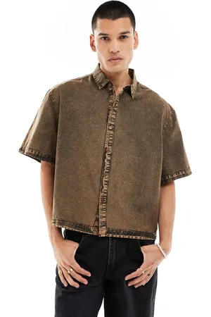 COLLUSION Boxy short sleeve shirt with contrast tape and embroidery in -Green