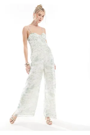 ASOS Raw edge corset panelled jumpsuit with cut out in print-Multi