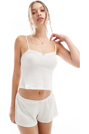 Dorina Pointelle camisole with pink rosebud detail in ivory