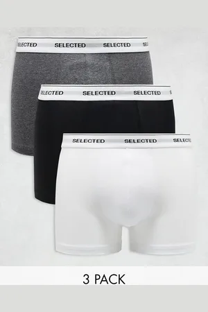 SELECTED 3 pack trunks in black grey with waistband