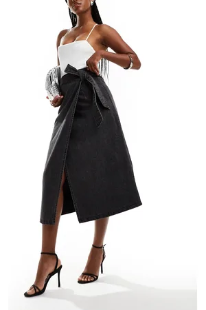 Style Cheat Denim wrap midi skirt in