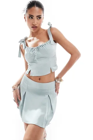 Kaiia Satin bow tie sleeve cami top in (part of a set)