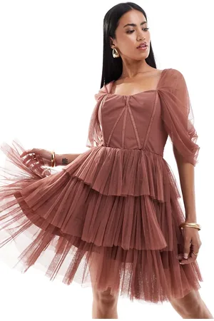 Lace & Beads Off shoulder corset tulle mini dress in