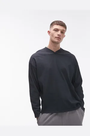 Topman V neck long sleeve washed t-shirt in black