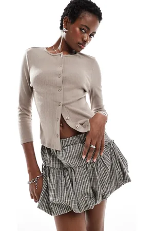 COLLUSION Cropped sleeve pointelle cardigan in