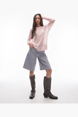 Topshop Knitted sheer longline jumper in