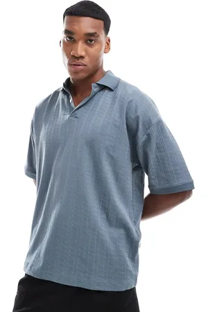 SELECTED Boxy fit jacquard polo in blue