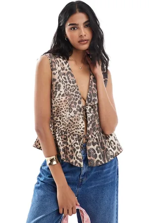 ASOS Sleeveless tie front top in animal print-Multi