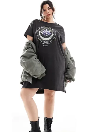 ONLY T-shirt mini dress with lotus graphic in washed