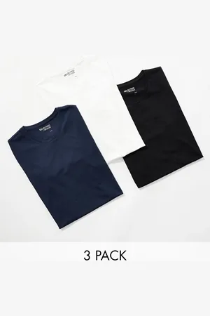 SELECTED 3 pack t-shirts in white navy-Multi