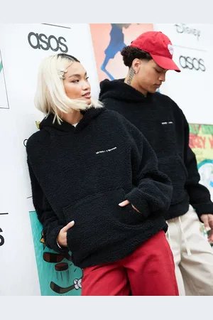 ASOS Disney unisex oversized borg boxy hoodie with Mickey Mouse & Minnie Mouse embroidery in