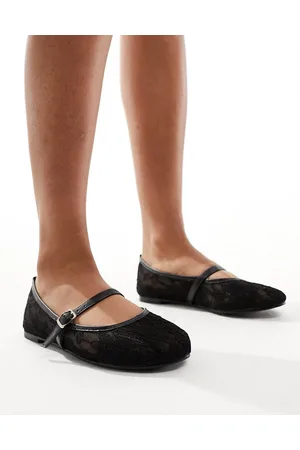 Public Desire Pirouette lace mary jane ballet flats in black