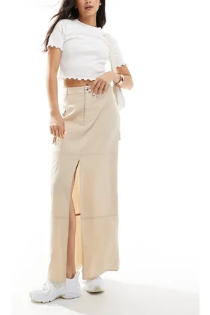 ASOS Cargo maxi skirt in cream-White