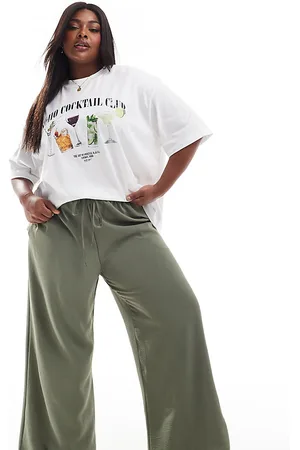Yours Washed twill wide leg pants in -Green