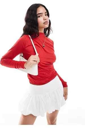 VERO MODA Long sleeved ruched jersey top in cherry red