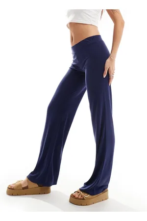 Monki Super soft low waist straight leg baggy jersey pants in navy