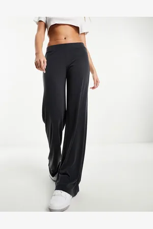 Monki Super soft low waist wide leg jersey pants in charcoal black