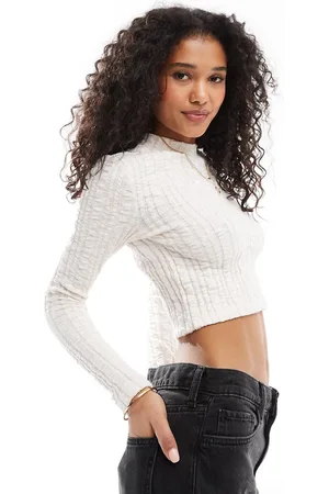Pieces® Textured long sleeved top in -White