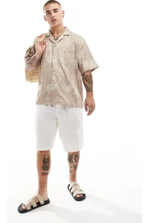 The Couture Club Palm print embroidery shirt in beige