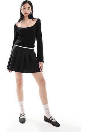 Monki Pointelle long sleeve top with open neck in