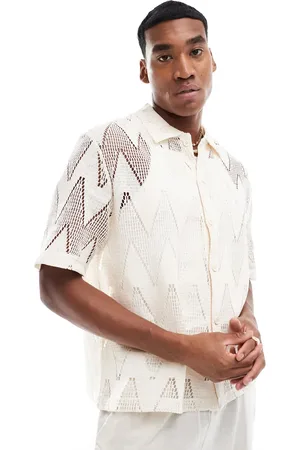 Bershka Crochet diamond shirt in -Neutral