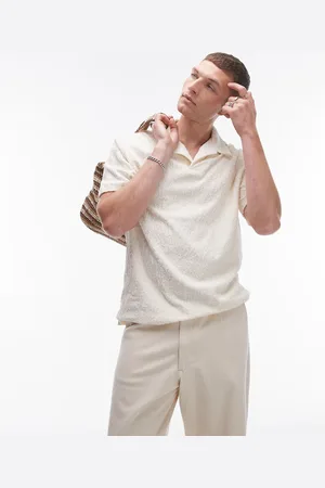 Topman Oversized fit jersey polo with jacquard in -Neutral