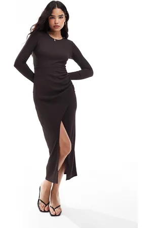 Closet Long sleeve maxi dress in -Brown