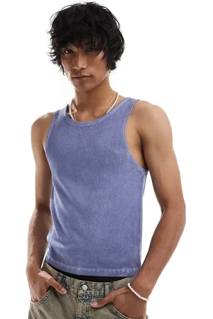 COLLUSION Ribbed muscle singlet in blue wash