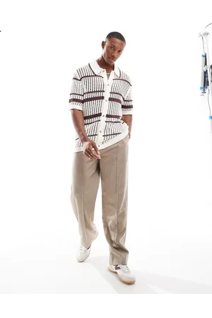 Cotton On Cotton On Pablo short sleeve knitted shirt in cream stripe-Neutral