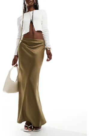 Y.A.S Maxi satin skirt in olive green