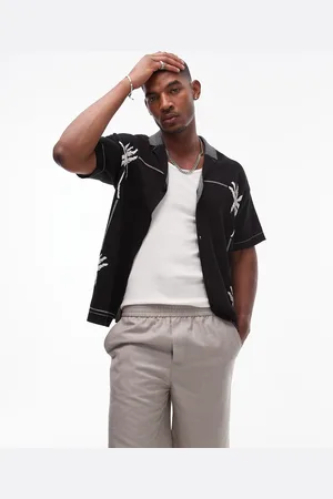 Topman Knitted revere polo with palm embroidery in