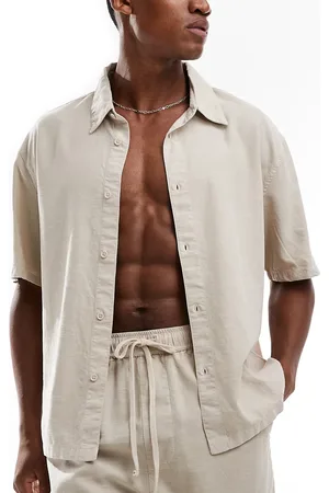Bershka Linen look shirt in (part of a set)-Neutral