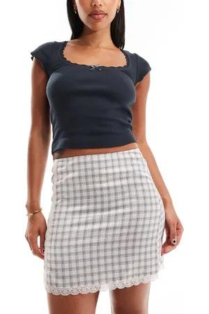 Monki Mini satin lace skirt in