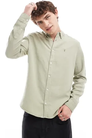 AllSaints Laguna long sleeve linen shirt in green